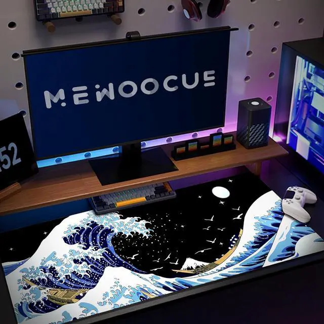 Alt view image 6 of 7 - ? Gaming Mouse Pad for Desk Large Wave Mousepad Laptop Black Japanese Anime Mouse Mat Long XXL Waterproof Keyboard Pads Big Non-Slip Mousepads for Game Office Home31.5 x 11.9 in