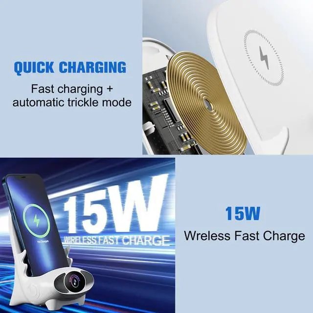 Alt view image 3 of 7 - Mini Chair Wireless Fast Charger Multifunctional Phone Holder Stand Portable Mini Chair Wireless Charger 3 in 1 Cell Phone Stand for Desk Charging Desktop Cellphone Stand with Speaker Function (White)