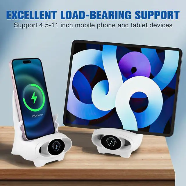 Alt view image 7 of 7 - Mini Chair Wireless Fast Charger Multifunctional Phone Holder Stand Portable Mini Chair Wireless Charger 3 in 1 Cell Phone Stand for Desk Charging Desktop Cellphone Stand with Speaker Function (White)