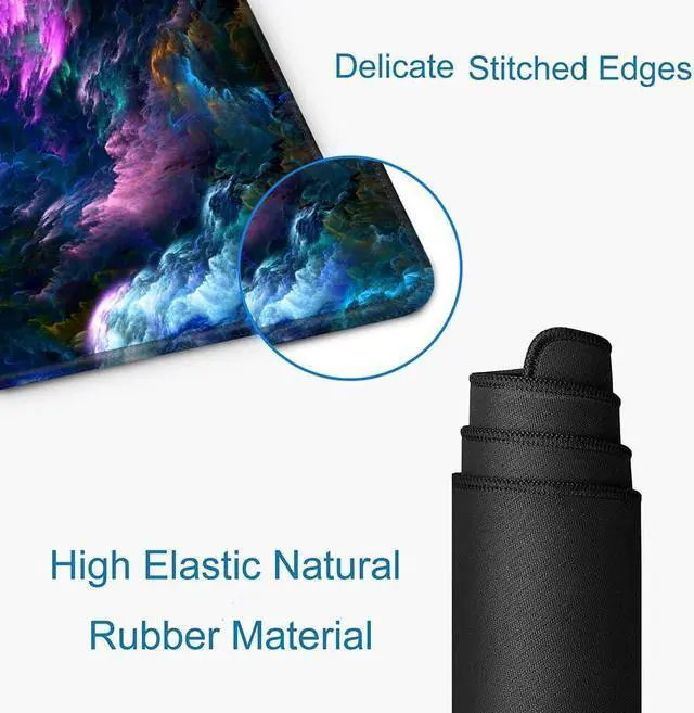 Alt view image 5 of 6 - Gaming Mouse Pad, Large Non-Slip Rubber Base Mousepad, Keyboard Mouse Mat, Desk Pad with Stitched Edges, 31.5x11.8inch, Dazzling Galaxy