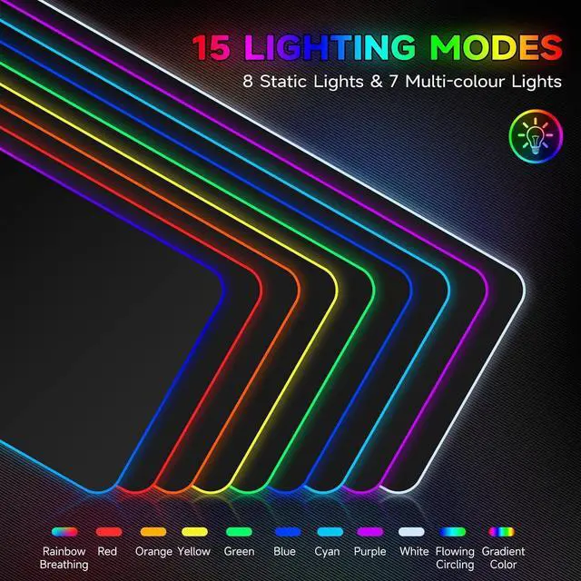 Alt view image 2 of 6 - RGB Gaming Mouse Pad Large Mousepad with Led Light PC Gaming Accessories Black Keyboard Pad for Desk Non-Slip Rubber Base XXL Big Mouse Mat for Gamer Boy Men Gift (31.5 X 12 Inch)