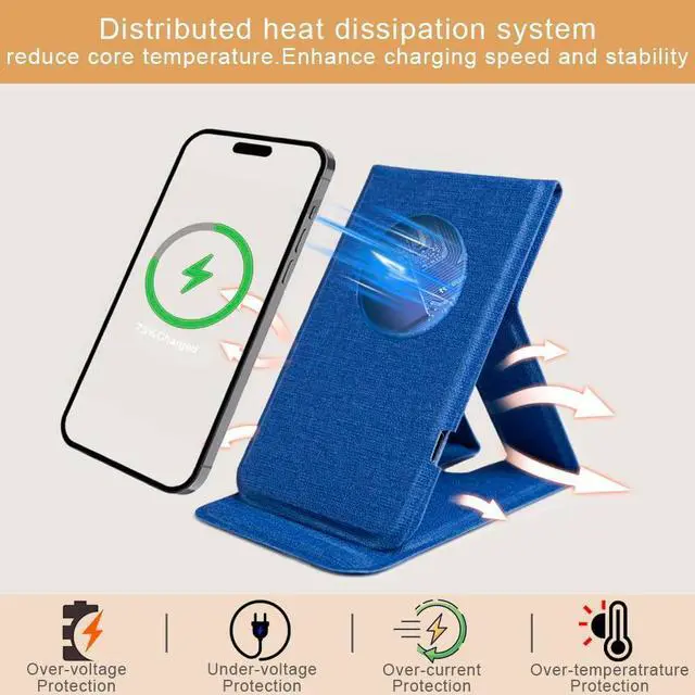 Alt view image 2 of 7 - Phone Holder Wireless Charger Foldable Phone Charger 15W Portable Fast Wireless Charging Stand Compatible with iPhone 15 14 13 12 Pro XS 8 Plus Galaxy S23 S22 S21 Note 20 etc (Blue)