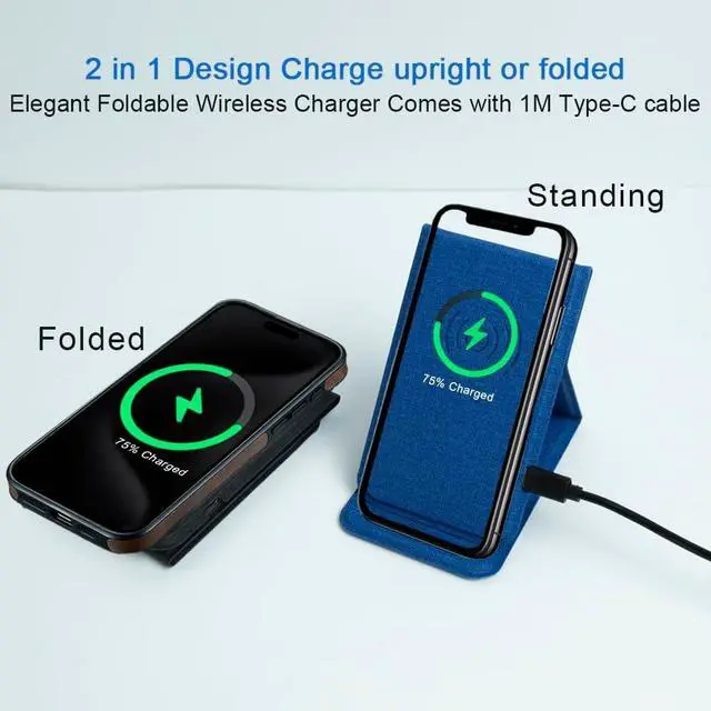 Alt view image 4 of 7 - Phone Holder Wireless Charger Foldable Phone Charger 15W Portable Fast Wireless Charging Stand Compatible with iPhone 15 14 13 12 Pro XS 8 Plus Galaxy S23 S22 S21 Note 20 etc (Blue)