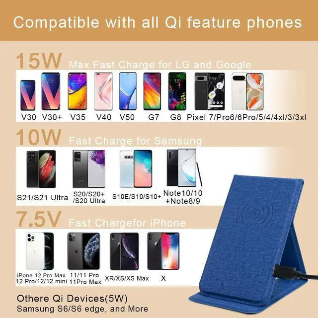 Alt view image 3 of 7 - Phone Holder Wireless Charger Foldable Phone Charger 15W Portable Fast Wireless Charging Stand Compatible with iPhone 15 14 13 12 Pro XS 8 Plus Galaxy S23 S22 S21 Note 20 etc (Blue)
