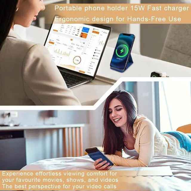 Alt view image 5 of 7 - Phone Holder Wireless Charger Foldable Phone Charger 15W Portable Fast Wireless Charging Stand Compatible with iPhone 15 14 13 12 Pro XS 8 Plus Galaxy S23 S22 S21 Note 20 etc (Blue)