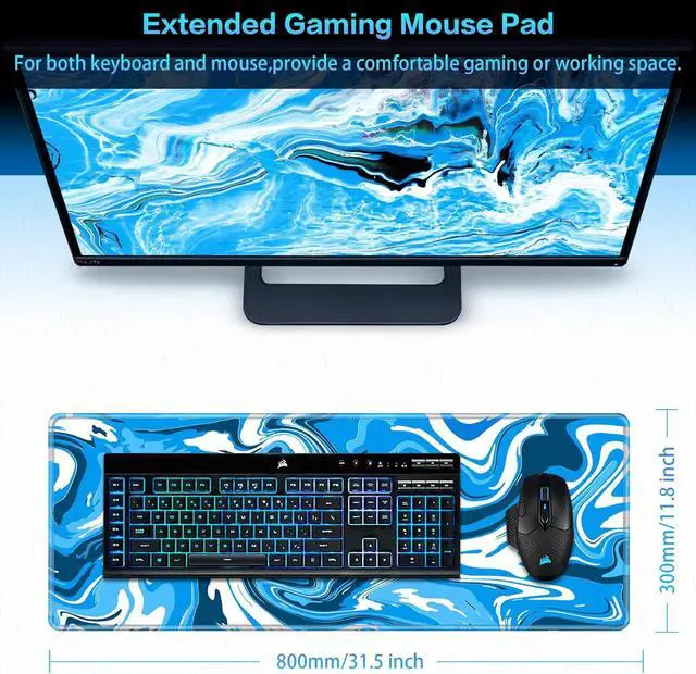 Alt view image 2 of 7 - Gaming Mouse Pad Fluid Pattern Mouse Pad 31.5x11.8inch Large Extended Computer Mouse Mat Keyboard Full Desk Mousepad for Gaming Office Home