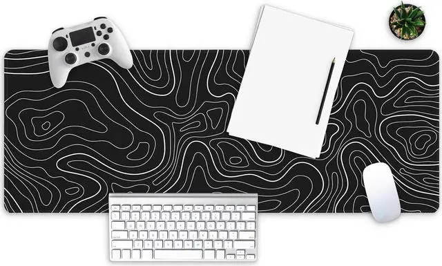 Alt view image 2 of 7 - Long Gaming Mouse Pad 31.5 x 11.8 inches Extended Anime Mousepad Large Desk Pad with Non-Slip Base Full Keyboard Mat with Stitched Edges for Gaming and Office (Black Topographic Line)