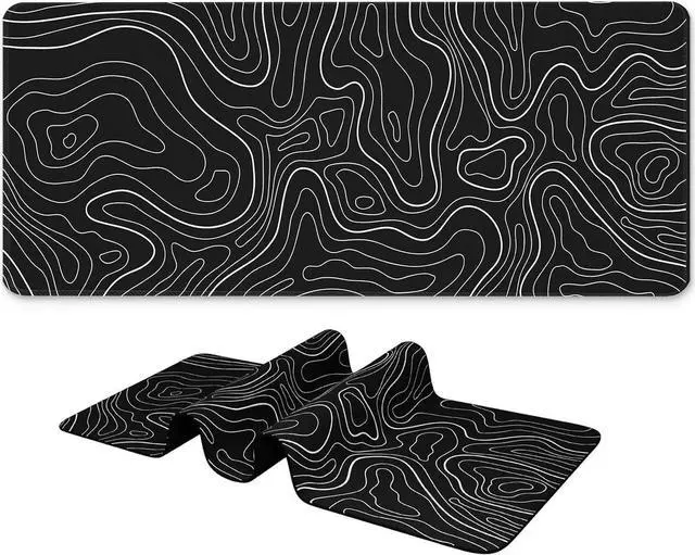 Main image of Long Gaming Mouse Pad 31.5 x 11.8 inches Extended Anime Mousepad Large Desk Pad with Non-Slip Base Full Keyboard Mat with Stitched Edges for Gaming and Office (Black Topographic Line)