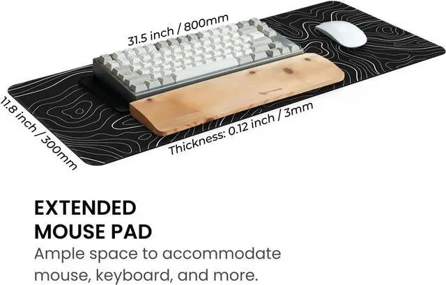 Alt view image 3 of 7 - Long Gaming Mouse Pad 31.5 x 11.8 inches Extended Anime Mousepad Large Desk Pad with Non-Slip Base Full Keyboard Mat with Stitched Edges for Gaming and Office (Black Topographic Line)