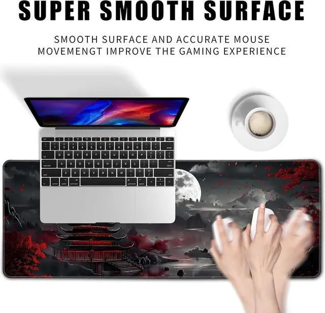 Alt view image 2 of 7 - Aesthetic Japanese Cherry Blossom Desk Mat Cute Pastel Blue Color XL Sakura Gaming Mouse Pad Anime Mousepad for Women Desk Office Girl Gamer Cherry Blossoms Mouse Pads Fun Desktop Mat 31.5x11.8 in