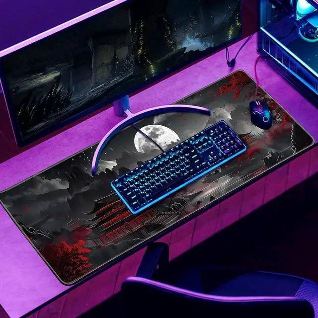 Alt view image 6 of 7 - Aesthetic Japanese Cherry Blossom Desk Mat Cute Pastel Blue Color XL Sakura Gaming Mouse Pad Anime Mousepad for Women Desk Office Girl Gamer Cherry Blossoms Mouse Pads Fun Desktop Mat 31.5x11.8 in