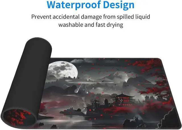 Alt view image 3 of 7 - Extended Gaming Mouse Pad Large Desk Mat XL Anime Mouse Pad Waterproof with Stitched Edges Non-Slip Desktop Pad for Home and Office Level Up Your 31.5x11.8 Inch (Night Lake)