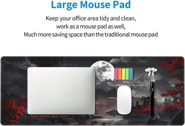 Alt view image 6 of 7 - Extended Gaming Mouse Pad Large Desk Mat XL Anime Mouse Pad Waterproof with Stitched Edges Non-Slip Desktop Pad for Home and Office Level Up Your 31.5x11.8 Inch (Night Lake)