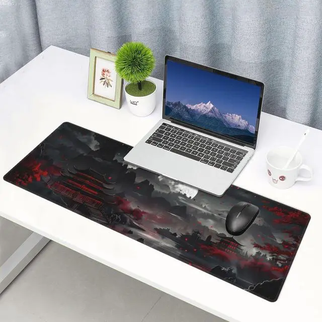Alt view image 7 of 7 - Extended Gaming Mouse Pad Large Desk Mat XL Anime Mouse Pad Waterproof with Stitched Edges Non-Slip Desktop Pad for Home and Office Level Up Your 31.5x11.8 Inch (Night Lake)
