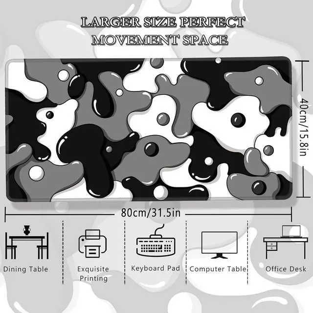Alt view image 4 of 7 - ? Gaming Mouse Pad for Desk Large Cute Black White Mousepad Laptop Japanese Grey Anime Mouse Mat Long XXL Waterproof Keyboard Pads Big Non-Slip Mouse Pads for Game Office Home31.5 x 15.7 in
