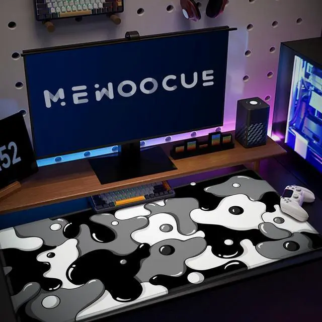 Alt view image 5 of 7 - ? Gaming Mouse Pad for Desk Large Cute Black White Mousepad Laptop Japanese Grey Anime Mouse Mat Long XXL Waterproof Keyboard Pads Big Non-Slip Mouse Pads for Game Office Home31.5 x 15.7 in