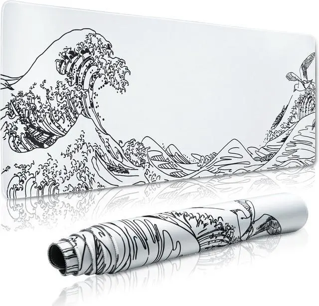 Main image of Large Gaming Mouse Pad for Desk Kanagawa XXL Mouse Pad 35.4x15.7 Inch Waterproof Desk Pad Non-Slip Rubber Base Mice Pad Keyboard Pad Computer Mat White Mouse pad