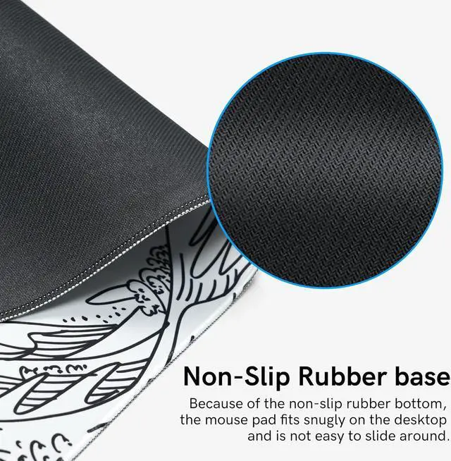 Alt view image 5 of 7 - Large Gaming Mouse Pad for Desk Kanagawa XXL Mouse Pad 35.4x15.7 Inch Waterproof Desk Pad Non-Slip Rubber Base Mice Pad Keyboard Pad Computer Mat White Mouse pad