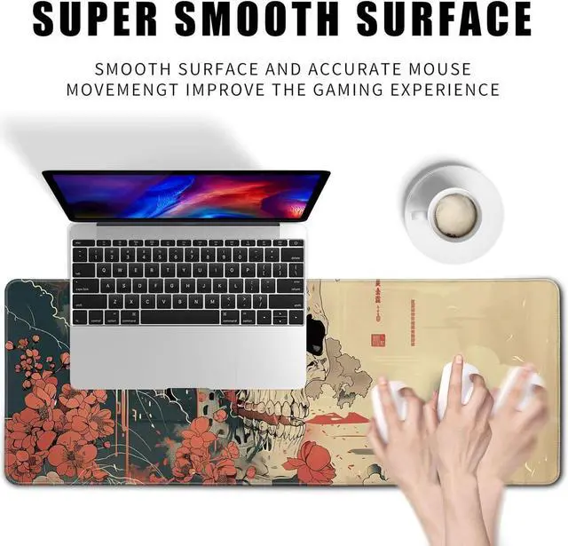 Alt view image 2 of 7 - Skull Mouse Pad Japanese Ukiyo-e Mouse Pad XL Anime Big Mouse Pads for Desk Large Gaming Large Mouse Pad for Men Desk Pad with Stitched Edges Non-Slip Large Computer Mat 31.5x11.8 in