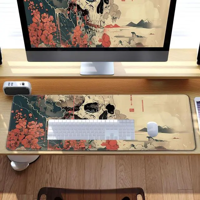 Alt view image 7 of 7 - Skull Mouse Pad Japanese Ukiyo-e Mouse Pad XL Anime Big Mouse Pads for Desk Large Gaming Large Mouse Pad for Men Desk Pad with Stitched Edges Non-Slip Large Computer Mat 31.5x11.8 in