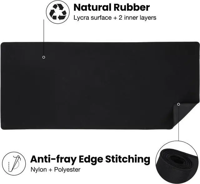 Alt view image 3 of 6 - Large Gaming Mouse Pad with Non-Slip Rubber Base Stitched Edge Desk mat for Laptop Computer & PC Wristing Pad for Gamer Office & Home Classic Black XL 11.81x31.50x0.12