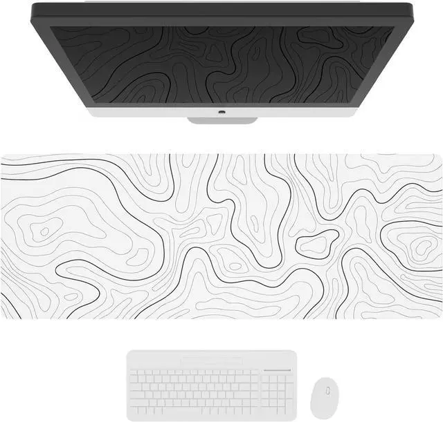 Alt view image 4 of 7 - Large Gaming Mouse Pad with Stitched Edges Minimalist Topographic Map Desk Mat Extended XL Mousepad with Anti-Slip Base Cool Desk Pad for Keyboard and Mouse 31.5 x 11.8 in White