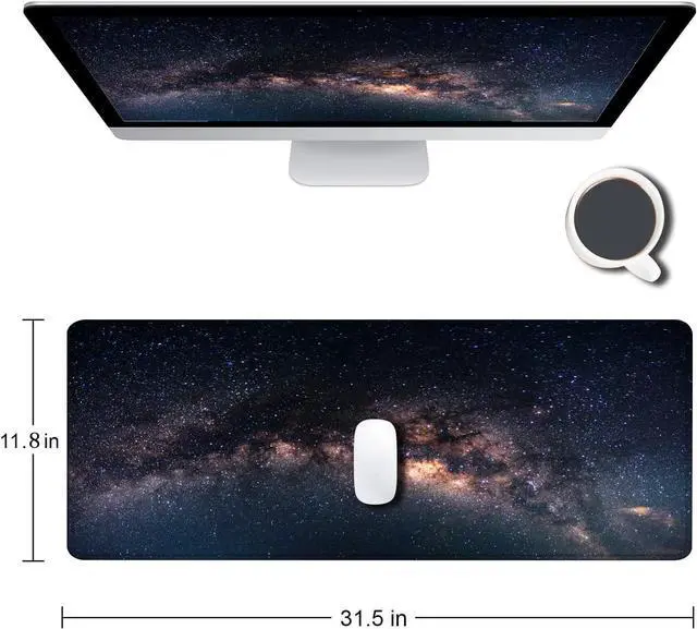 Alt view image 2 of 6 - Large Gaming Mouse Pad with Stitched Edges Galaxy Desk Mat Extended XL Keyboard Pad Non-Slip Rubber Base Desk Pad for Keyboard and Mouse 31.5X11.8 inch