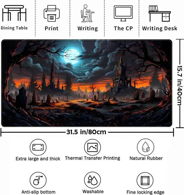 Alt view image 2 of 7 - Dark Fantasy Castle Desk Mat Extended Desk Pad Gaming Mouse Pad XXL Large Computer Laptop Keyboard Mat Wireless Mouse Mat Office Desk Decor Mousepad Deskmat with Stitched Edges Matt 31.5x15.7 in