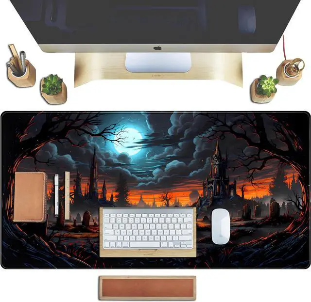 Alt view image 4 of 7 - Dark Fantasy Castle Desk Mat Extended Desk Pad Gaming Mouse Pad XXL Large Computer Laptop Keyboard Mat Wireless Mouse Mat Office Desk Decor Mousepad Deskmat with Stitched Edges Matt 31.5x15.7 in