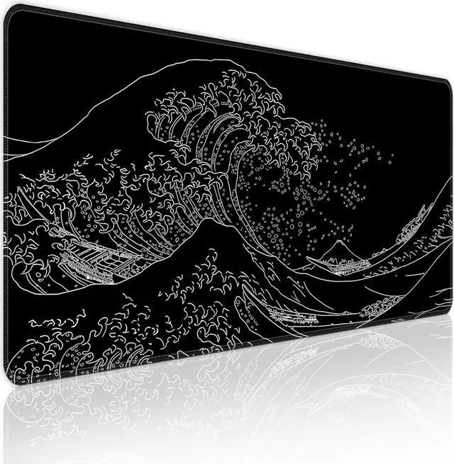 Main image of Japanese Sea Wave Extended Big Mouse Pad Large XL Gaming Mouse Pad Desk Pad 31.5x11.8inch Long Computer Keyboard Mouse Mat Mousepad with 3mm Non-Slip Base and Stitched Edge for Home Office Work