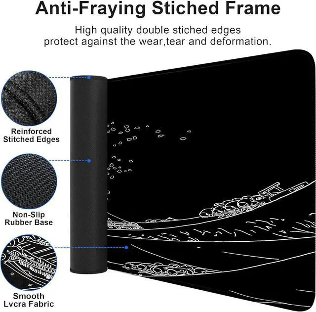 Alt view image 3 of 7 - Japanese Sea Wave Extended Big Mouse Pad Large XL Gaming Mouse Pad Desk Pad 31.5x11.8inch Long Computer Keyboard Mouse Mat Mousepad with 3mm Non-Slip Base and Stitched Edge for Home Office Work