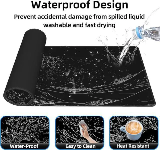 Alt view image 4 of 7 - Japanese Sea Wave Extended Big Mouse Pad Large XL Gaming Mouse Pad Desk Pad 31.5x11.8inch Long Computer Keyboard Mouse Mat Mousepad with 3mm Non-Slip Base and Stitched Edge for Home Office Work