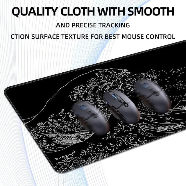 Alt view image 5 of 7 - Japanese Sea Wave Extended Big Mouse Pad Large XL Gaming Mouse Pad Desk Pad 31.5x11.8inch Long Computer Keyboard Mouse Mat Mousepad with 3mm Non-Slip Base and Stitched Edge for Home Office Work