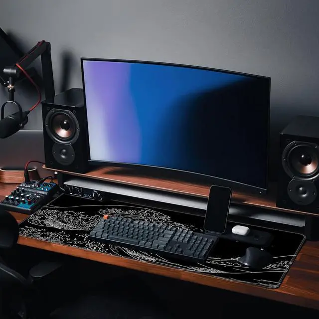 Alt view image 7 of 7 - Japanese Sea Wave Extended Big Mouse Pad Large XL Gaming Mouse Pad Desk Pad 31.5x11.8inch Long Computer Keyboard Mouse Mat Mousepad with 3mm Non-Slip Base and Stitched Edge for Home Office Work
