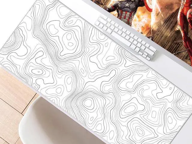 Alt view image 7 of 7 - White Topographic Large Gaming Mouse Pad XXL Mousepad Big Mouse Mat Desk Pad for Keyboard and Mouse Gaming Computer Laptop PC Desk Office Accessories
