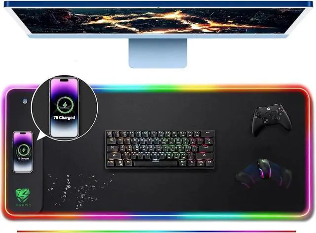 Main image of Wireless Charging RGB Gaming Mouse Pad 15W -800x300x4MM-Fast Charging Ultra-Smooth Surface Non-Slip Base 13 Light Modes - Ultimate RGB Mouse Pad for Gamers - Large Mouse Pad Gaming Mat