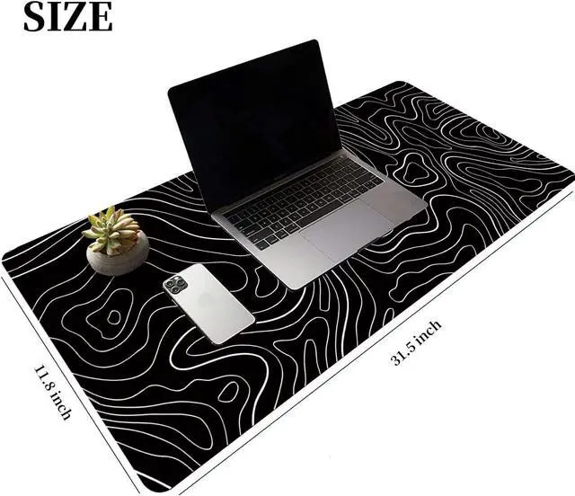 Alt view image 2 of 7 - Large Gaming TOPO Keyboard Mouse Pad Black and White Topographic Mouse Pad with Anti-Slip Rubber Base Extended XXL Long Gaming Mousepad Big Mouse Pads for Desk 31.5 X 11.8 Inch