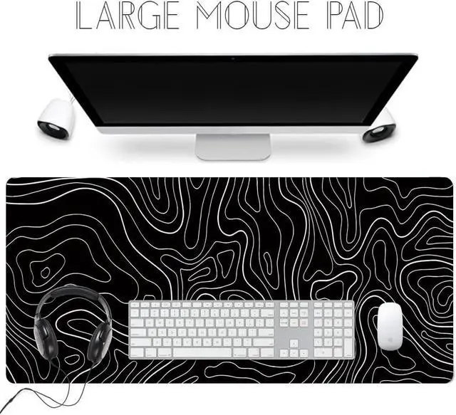 Alt view image 4 of 7 - Large Gaming Mouse Pad Extended XXL Mouse Mat Long Desk Pad with Stitched Edges for Keyboard Home Office Gaming Work Big Desk Pad (35.4x15.7x0.12IN 90x40) Black Topographic