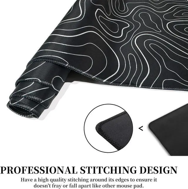 Alt view image 6 of 7 - Large Gaming Mouse Pad Extended XXL Mouse Mat Long Desk Pad with Stitched Edges for Keyboard Home Office Gaming Work Big Desk Pad (35.4x15.7x0.12IN 90x40) Black Topographic