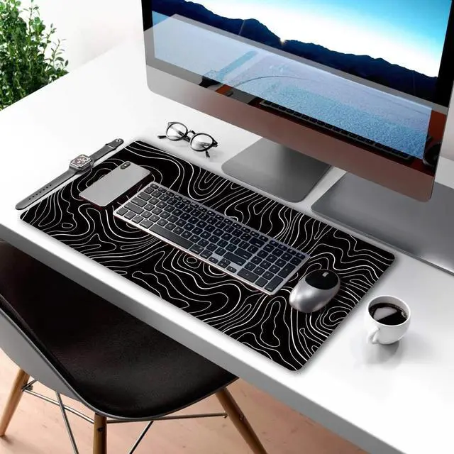 Alt view image 3 of 7 - Large Gaming Mouse Pad Extended XXL Mouse Mat Long Desk Pad with Stitched Edges for Keyboard Home Office Gaming Work Big Desk Pad (35.4x15.7x0.12IN 90x40) Black Topographic