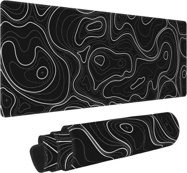 Main image of Large Gaming Mouse Pad Black Topographic Contour Mouse Pad Extended XL Long Mousepad Big Desk Mat with Stitched Edges & Nonslip Rubber Base for Company Office Work 31.5 X 11.8 Inch