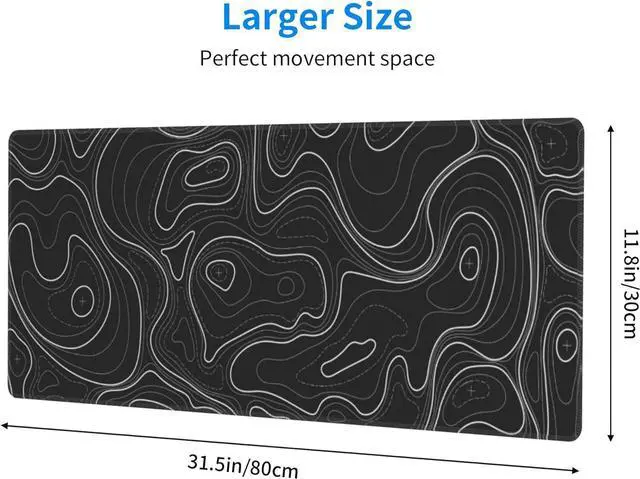 Alt view image 2 of 7 - Large Gaming Mouse Pad Black Topographic Contour Mouse Pad Extended XL Long Mousepad Big Desk Mat with Stitched Edges & Nonslip Rubber Base for Company Office Work 31.5 X 11.8 Inch