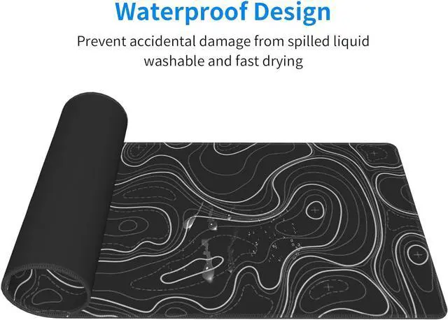Alt view image 3 of 7 - Large Gaming Mouse Pad Black Topographic Contour Mouse Pad Extended XL Long Mousepad Big Desk Mat with Stitched Edges & Nonslip Rubber Base for Company Office Work 31.5 X 11.8 Inch