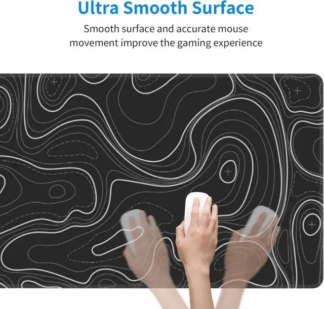 Alt view image 4 of 7 - Large Gaming Mouse Pad Black Topographic Contour Mouse Pad Extended XL Long Mousepad Big Desk Mat with Stitched Edges & Nonslip Rubber Base for Company Office Work 31.5 X 11.8 Inch