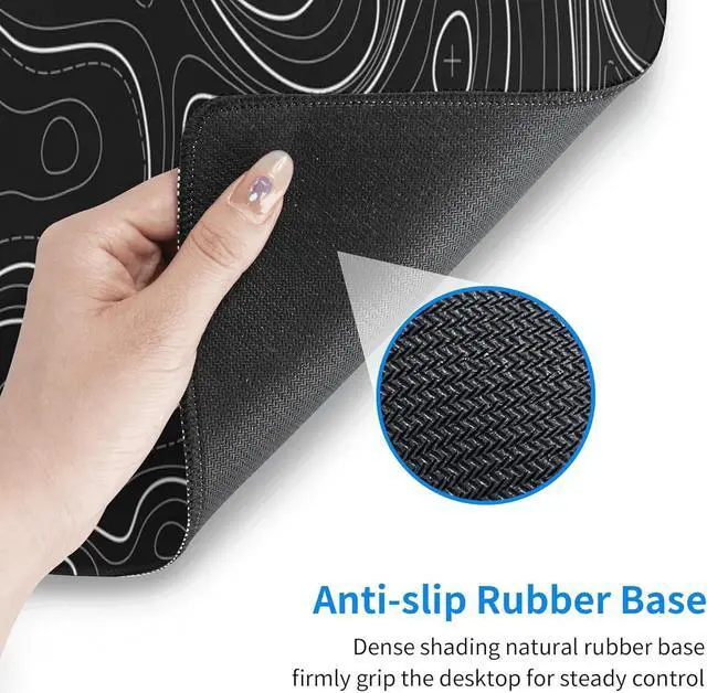 Alt view image 5 of 7 - Large Gaming Mouse Pad Black Topographic Contour Mouse Pad Extended XL Long Mousepad Big Desk Mat with Stitched Edges & Nonslip Rubber Base for Company Office Work 31.5 X 11.8 Inch