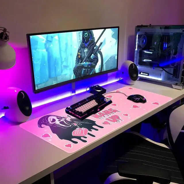 Alt view image 4 of 6 - Large Gaming Mouse Pad 31.5 x 11.8in Desk Mat for Office Mousepad Anti-Skid Rubber Base Soft Comfortable and Durable Desk Pad (Pink)