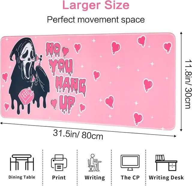 Alt view image 6 of 6 - Large Gaming Mouse Pad 31.5 x 11.8in Desk Mat for Office Mousepad Anti-Skid Rubber Base Soft Comfortable and Durable Desk Pad (Pink)