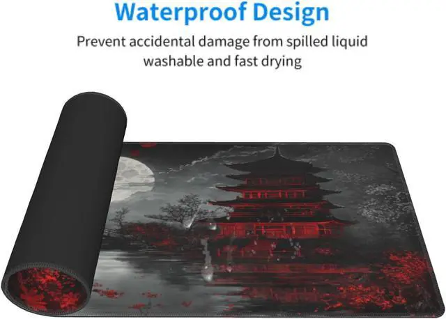 Alt view image 4 of 7 - Japanese Mouse Pad XXL 31.5 X 11.8 Inch Black Red Design Style Extended Large Gaming Mousepad Keyboard Full Desk Mat Non-Slip Rubber Base Stitched Edges for Home Office