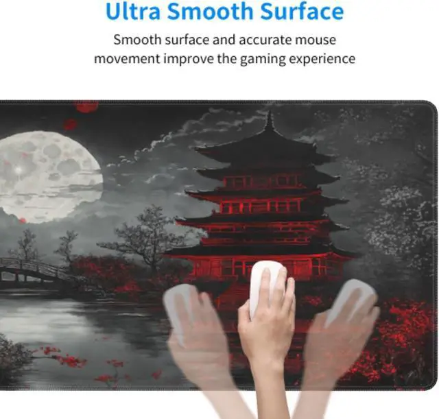 Alt view image 5 of 7 - Japanese Mouse Pad XXL 31.5 X 11.8 Inch Black Red Design Style Extended Large Gaming Mousepad Keyboard Full Desk Mat Non-Slip Rubber Base Stitched Edges for Home Office