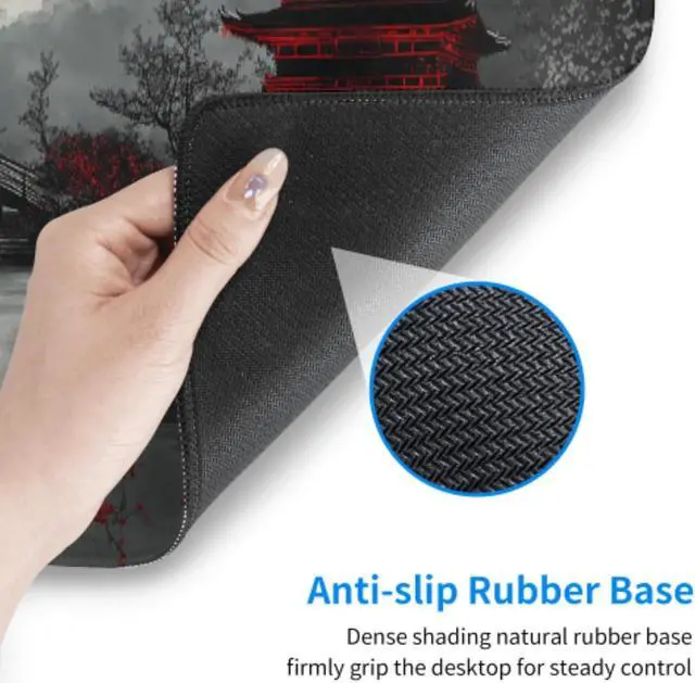 Alt view image 6 of 7 - Japanese Mouse Pad XXL 31.5 X 11.8 Inch Black Red Design Style Extended Large Gaming Mousepad Keyboard Full Desk Mat Non-Slip Rubber Base Stitched Edges for Home Office